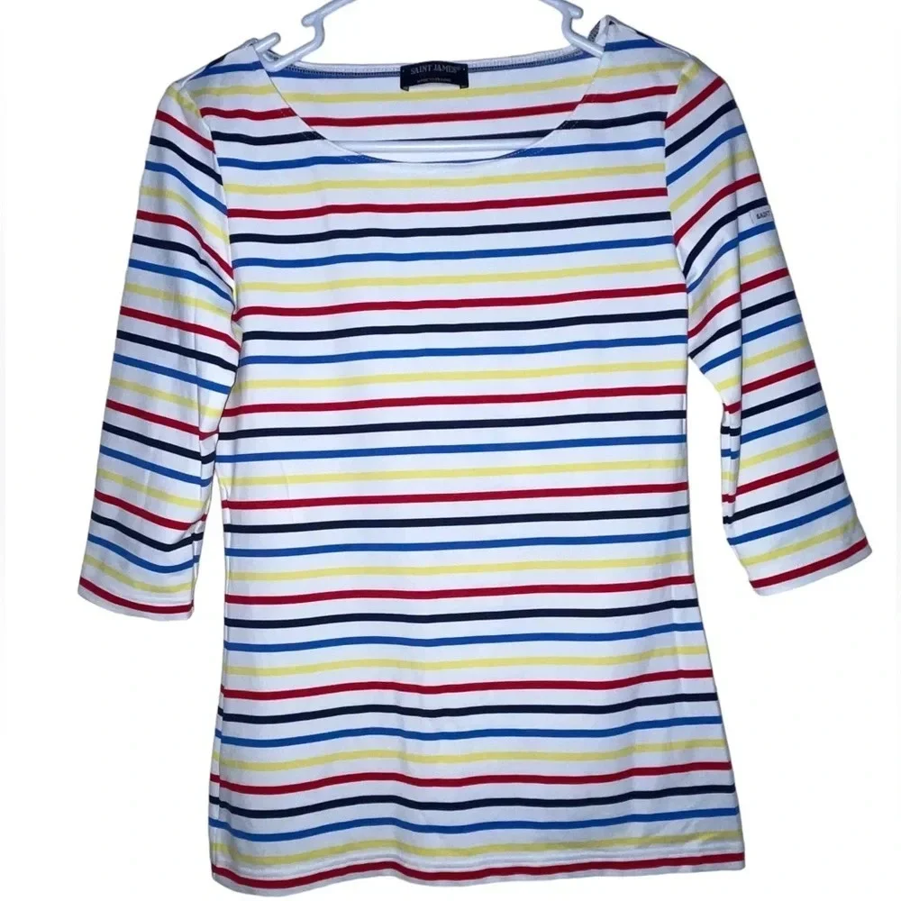 Saint James Breton GARDE-COTE 3/4 Sleeve Size 4 US Multicolor Anti-UV Preppy - Picture 8 of 8